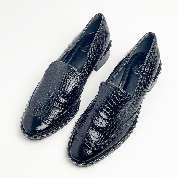 ADRIANNA PAPELL Black Leather Lined Embossed Studded Pointy Toe Flats, Size 7 - Picture 10 of 11
